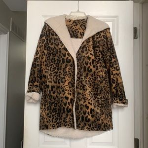 Ladies leopard coat.